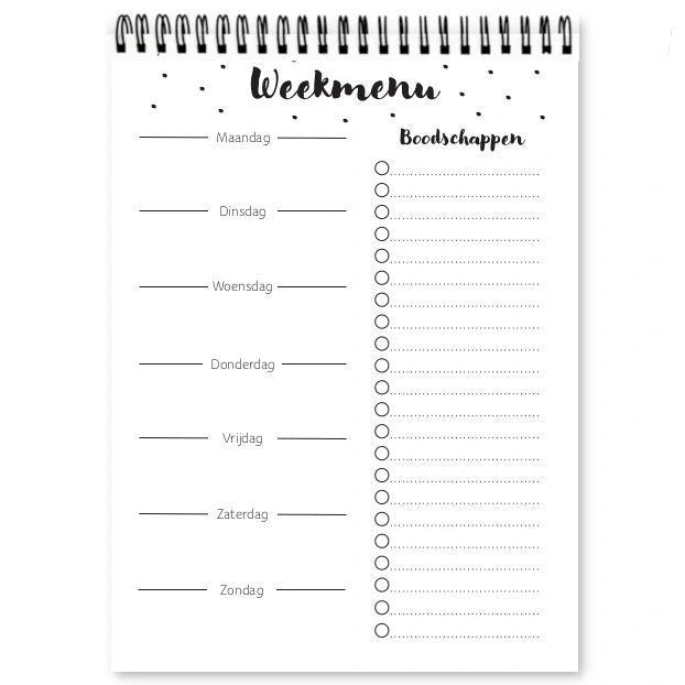Weekmenu met boodschappenlijstje